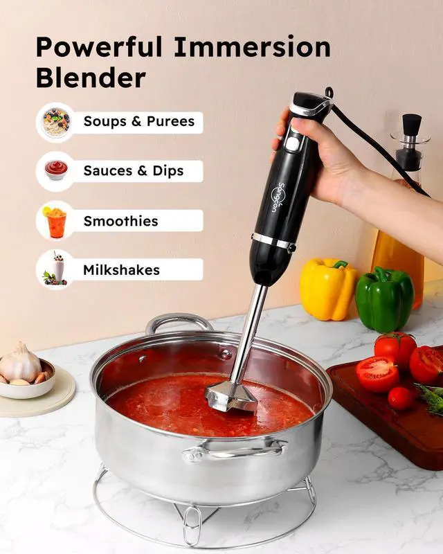Alt view image 10 of 14 - Immersion Blender Handheld, 3-in-1 Hand Blender Electric, 400W Handheld Licuadora de mano, Stainless Steel Blade Stick Mixer with Whisk, Milk Frother Attachments - Black