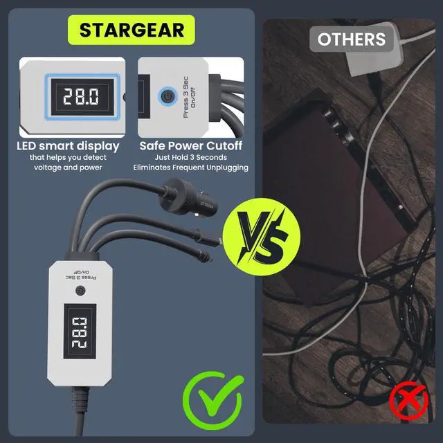 Alt view image 11 of 14 - Starlink Mini Cable 10FT/3M, 3 in 1 Cable with Digital Voltage Display & On/Off Switch, 16AWG USB-C/Cigarette Lighter Car Adapter/DC to DC Starlink Mini Power Cable, Work with 140W+ PD Supply