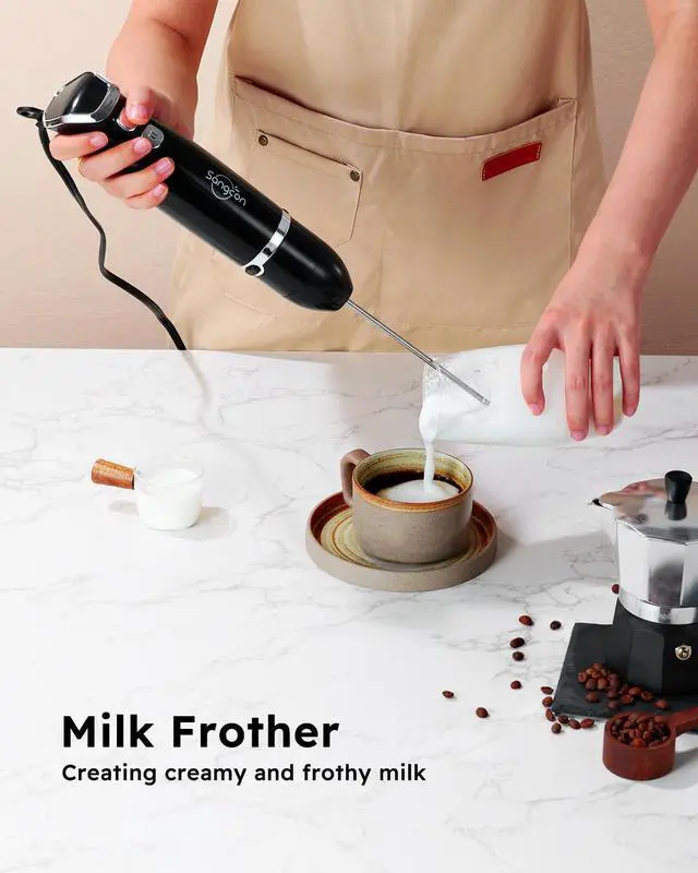 Alt view image 12 of 14 - Immersion Blender Handheld, 3-in-1 Hand Blender Electric, 400W Handheld Licuadora de mano, Stainless Steel Blade Stick Mixer with Whisk, Milk Frother Attachments - Black