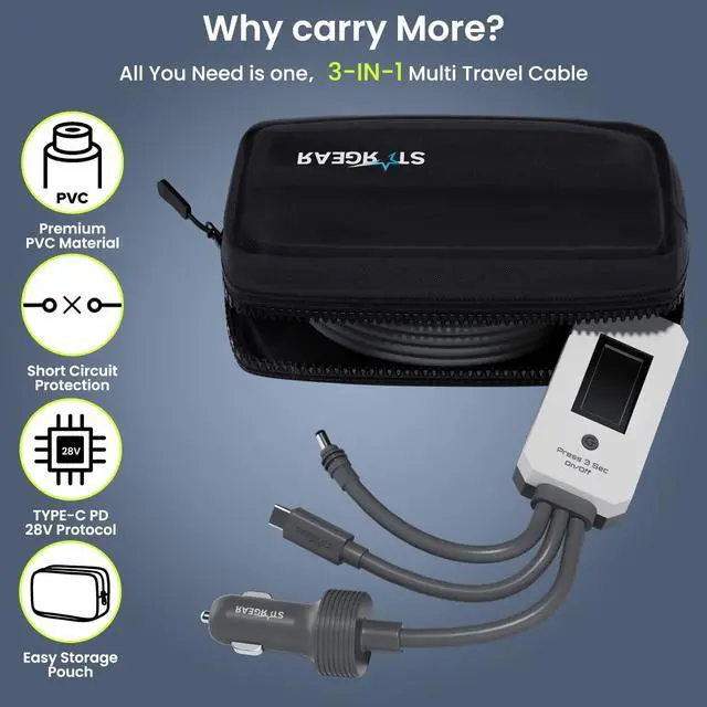Alt view image 13 of 14 - Starlink Mini Cable 10FT/3M, 3 in 1 Cable with Digital Voltage Display & On/Off Switch, 16AWG USB-C/Cigarette Lighter Car Adapter/DC to DC Starlink Mini Power Cable, Work with 140W+ PD Supply