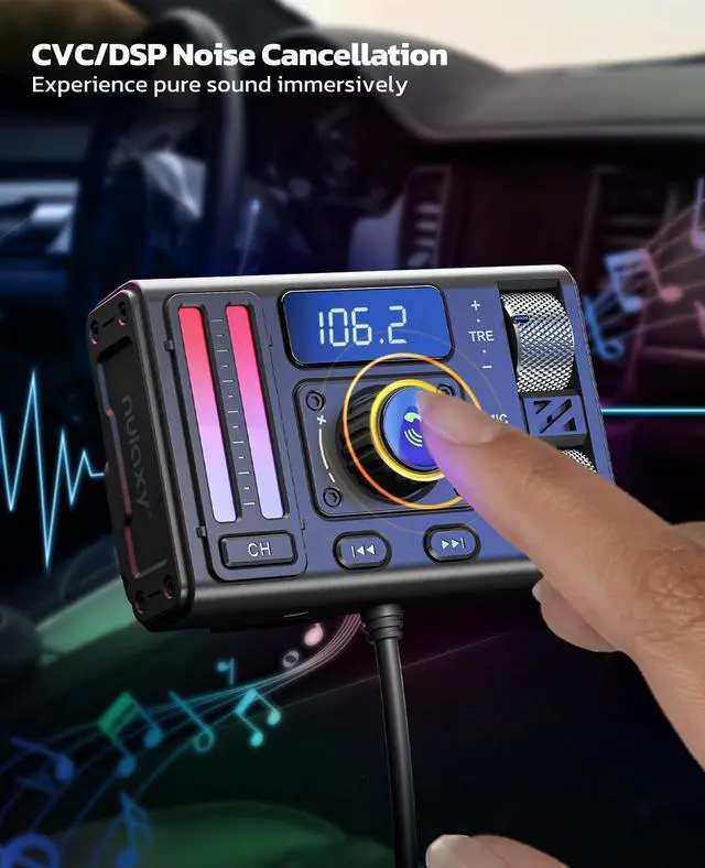 Alt view image 11 of 14 - Bluetooth 5.3 Car Adapter with Air Vent Installation & DSP Noise Cancellation, QC3.0 & Type-C PD Car Charger Wireless FM Radio Transmitter Supports Bass & Treble Boost