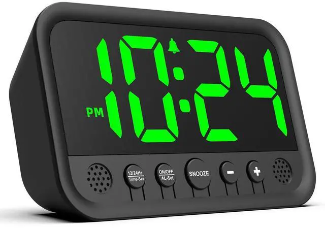 Alt view image 8 of 13 - Small LED Digital Clock for Bedroom, Loud Alarm Clock for Heavy Sleepers Adults, Teens | Plug-In Electric Desk Clock | Simple Bedside Nightstand Clock with Adjustable Volume/Brightness/Snooze Green