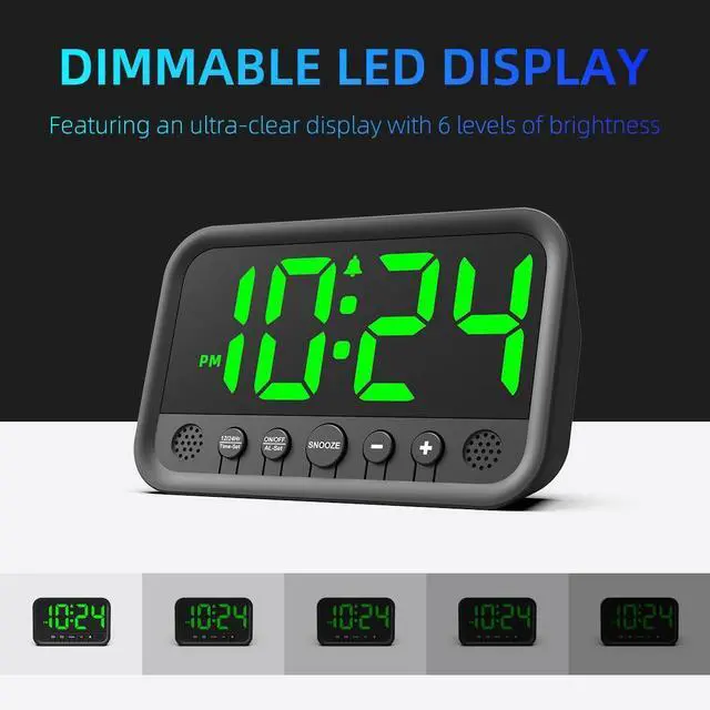 Alt view image 10 of 13 - Small LED Digital Clock for Bedroom, Loud Alarm Clock for Heavy Sleepers Adults, Teens | Plug-In Electric Desk Clock | Simple Bedside Nightstand Clock with Adjustable Volume/Brightness/Snooze Green