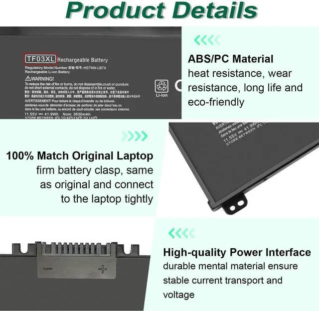 Alt view image 9 of 13 - 920070-855 TF03XL Laptop Battery for HP Pavilion 15-CC 15-CD 14-BF 15-CC0XX 15-CC1XX 15-CD0XX 15-CC123CL 15-CC561ST 15-CC154CL 15-CC184CL 15-CD075NR 17-AR050WM 14-BF050WM 14M-CD0001DX 14-CD0056TX