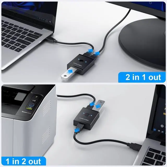 Alt view image 10 of 14 - USB 3.0 Switch, Bi-Directional USB Switch 2 in 1 Out / 1 in 2 Out, YINNCEEN USB Switcher 2 Computers Share Keyboard Mouse Scanner Printer, USB KVM Switch Compatible with Mac/Windows/Linux