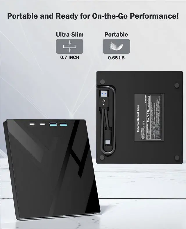 Alt view image 12 of 12 - 7 in 1 External CD/DVD Drive for Laptop, Portable DVD Player for Laptop with SD/TF Port, External DVD Drive with USB 3.0/Type C, CD Drive USB for PC Windows Linux