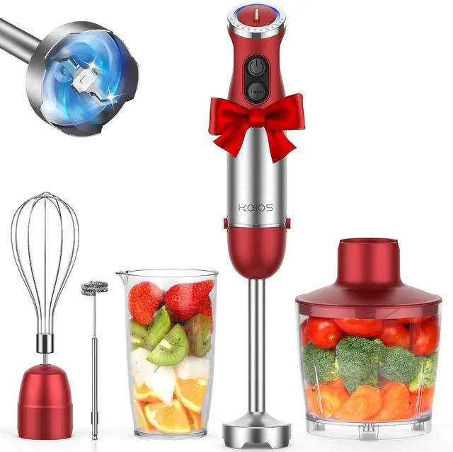 Alt view image 7 of 12 - 5-in-1 Hand Immersion Blender, 1000W 12 Speed Handheld Blender Stick with Copper Motor Stainless Steel Blade, 600ml Mixing Beaker,500ml Food Processor, Whisk, Milk Frother, Non-BPA, Red