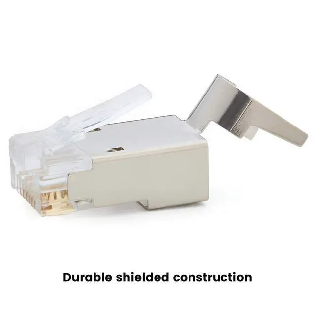 Alt view image 12 of 14 - Cat6/6A RJ45 Pass Through Modular Plugs, Shielded (STP) External Ground Connector, UL Listed, EZ Crimp, Gold Plated 3 Prong 8P8C, 20 Pieces