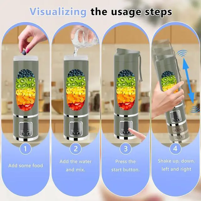 Alt view image 11 of 14 - Portable Blender Electric USB-C, 500ML Personal Juicer for Shakes and Smoothies, 12 Blades, 1500mAh Rechargeable, BPA Free, 18oz Small Blender with Leakproof Lid & Sip Spout, Mixing, Compact
