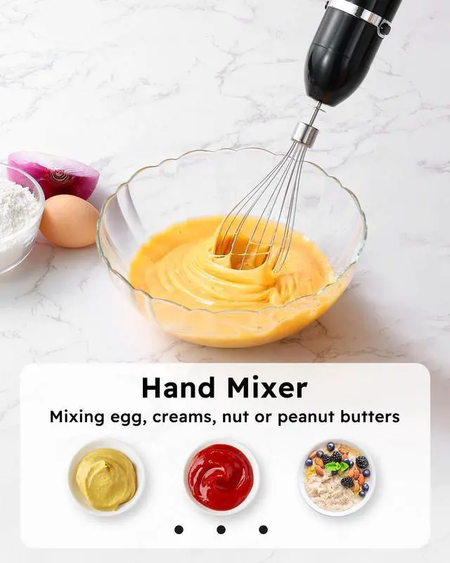Alt view image 11 of 14 - Immersion Blender Handheld, 3-in-1 Hand Blender Electric, 400W Handheld Licuadora de mano, Stainless Steel Blade Stick Mixer with Whisk, Milk Frother Attachments - Black