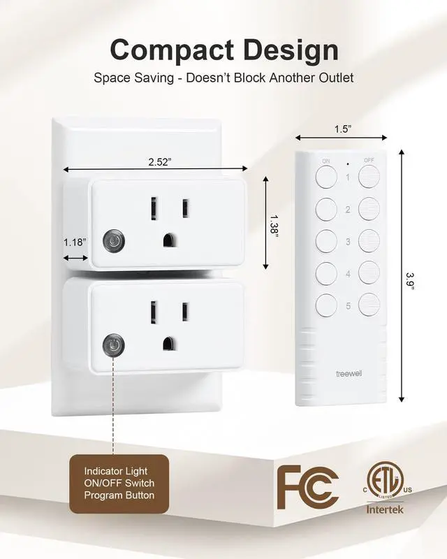 Alt view image 12 of 14 - Remote Control Outlet, 200FT Long Range Wireless Light Switch, Mini Remote Outlet Plug, 15A/1875W High-Power for Lamps, Lights, Household Appliances, FCC & ETL Listed (5 Outlets + 2 Remotes)
