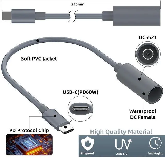 Alt view image 9 of 12 - for Starlink Mini Type C to DC Adapter 20CM Waterproof Compatible with Original Starlink Mini USB-C Power Cable PD Source DC Power,Multi Scenario USB C Power CableGray