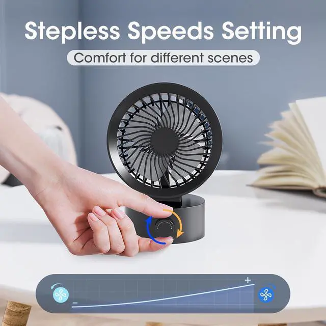 Alt view image 10 of 13 - USB Desk Fan Small Quiet, Stepless Speed Flexible Adjust Mini Fans for Home Office Dorm Desktop, Portable Travel Fan Personal Cooling, Plug In USB Powered, Black