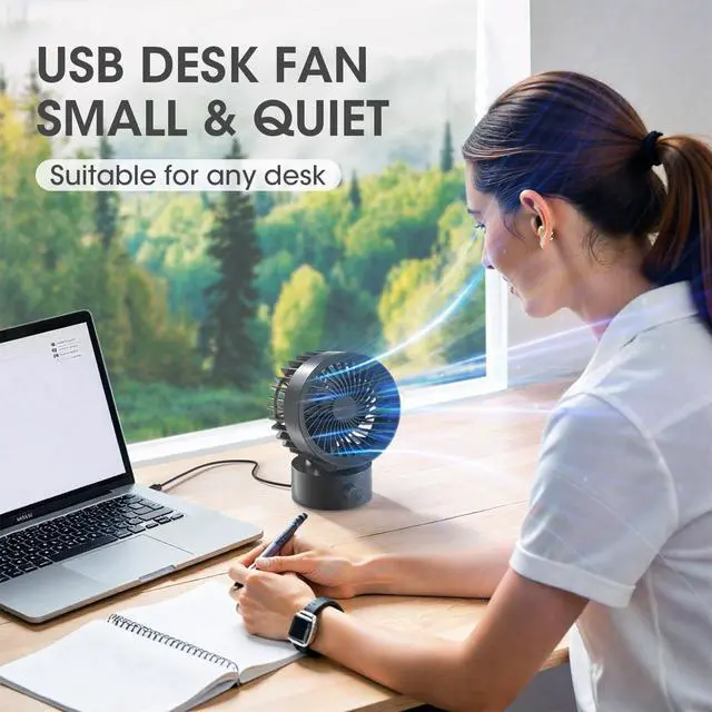 Alt view image 9 of 13 - USB Desk Fan Small Quiet, Stepless Speed Flexible Adjust Mini Fans for Home Office Dorm Desktop, Portable Travel Fan Personal Cooling, Plug In USB Powered, Black
