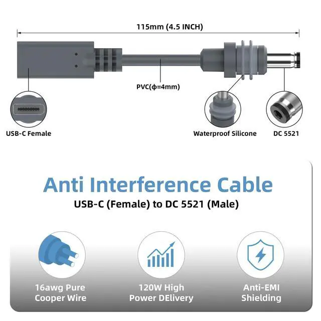 Alt view image 9 of 12 - for Starlink Mini USB-C Female to DC Male Power Cord Adapter, Convert USB C Female to DC Male Fast Charging Cable into Starlink Power Cable,Suitable for IP Cameras and Laptops