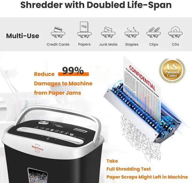 Alt view image 10 of 14 - Paper Shredder for Home Office10-Sheet Cross-Cut Shredder with US Patented Cutter,Also Shreds Card/CD/Clip,Paper Shredding Machine for Home Use Heavy Duty with Jam Proof,3.9-Gallon Bin