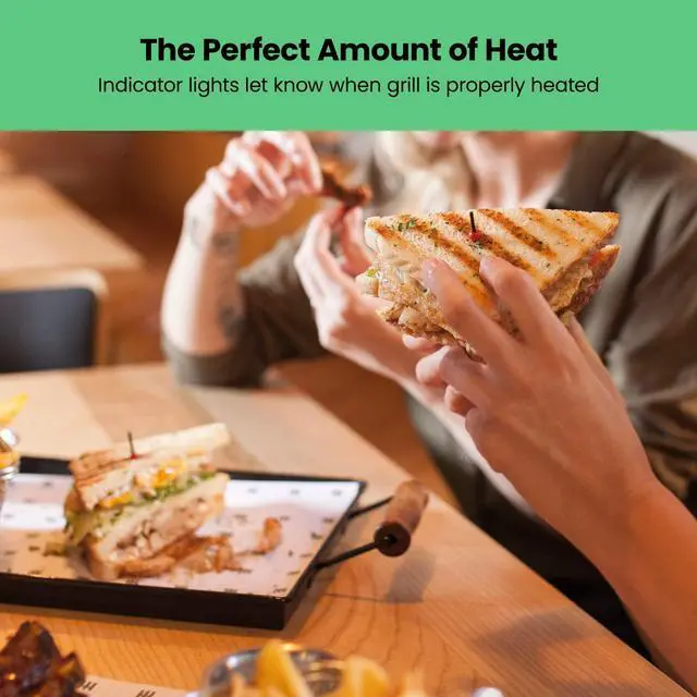 Alt view image 14 of 14 - Press Grill and Gourmet Sandwich Maker Non-Stick Coated Plates, Opens 180 Degrees to Fit Any Type or Size of Food, Stainless Steel Surface and Removable Drip Tray, 4 Slice, Black