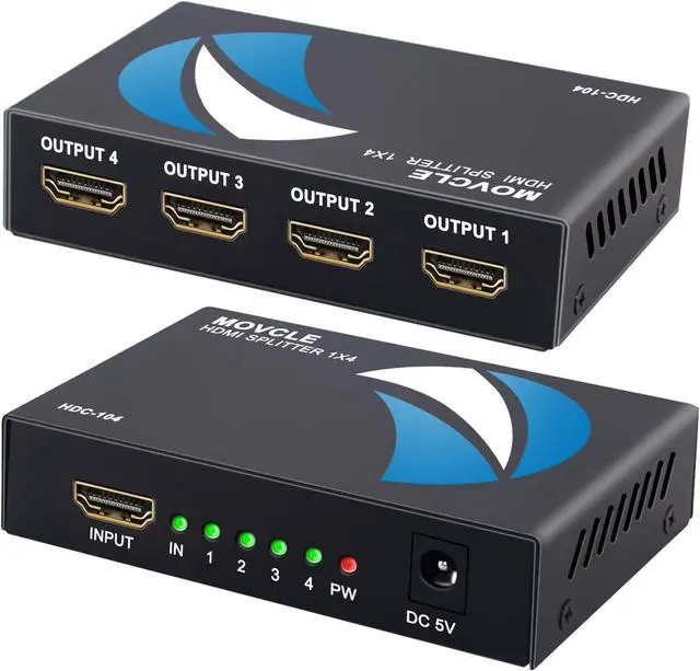 Alt view image 8 of 14 - HDMI Splitter 1 in 4 out Full Ultra HD 1080P 4K/2K 1X4 Port Box Hub with US Adapter v1.4 Powered Certified for 3D Support