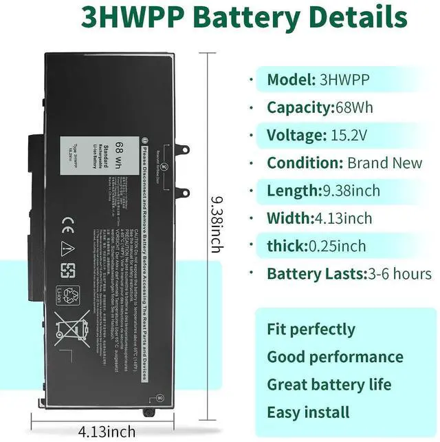 Alt view image 8 of 12 - 68Wh 3HWPP Replacement Battery for Dell Latitude 5410 5510 5501 5401 5411 5511 Precision 3541 3551,Inspiron 7706 2-in-1, Inspiron 17 7500 7506 2-in-1 Black 03HWPP 10X1J N2NLL 1VY7F 451-BCMN 15.2V