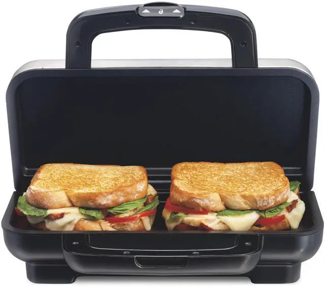 Alt view image 8 of 14 - Deluxe Hot Sandwich Maker With Easy-Clean Durable PFAS-Free Nonstick Ceramic Plates, Fits up to 2 Grilled Cheese, Ruebens, Tortas or Subs, Stainless Steel (25415MN)