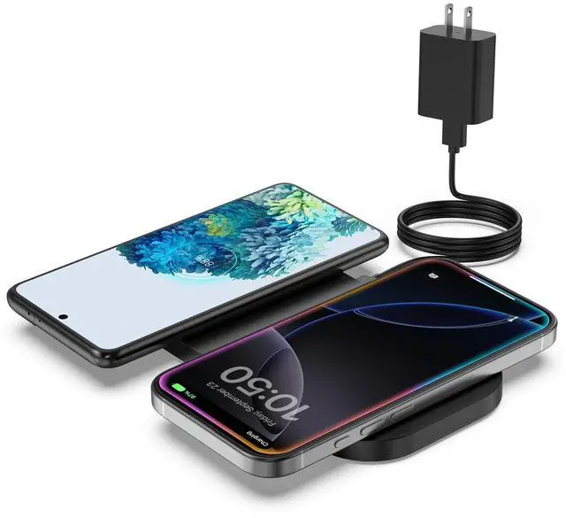 Alt view image 8 of 14 - Wireless Charger, 10W Max Dual Charging Pad for iPhone 17/16/15/14/13/12/11/XR/X/8, Airpods 4/3/2/Pro, Samsung Galaxy S25/S24/S23/S22/S21, QC 24W Adapter, Charging Adapter