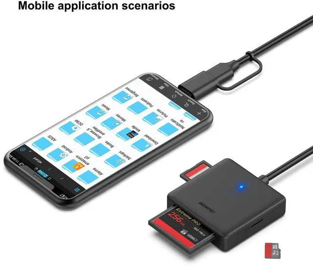 Alt view image 13 of 14 - Memory Card Reader, 4in1 USB 3.0 and USB-C to SD Micro SD MS CF Card Reader Adapter, 4 Cards Simultaneously Read and Write, Compatible with iPhone 15 Series, MacBook Pro/Air 2023, and More