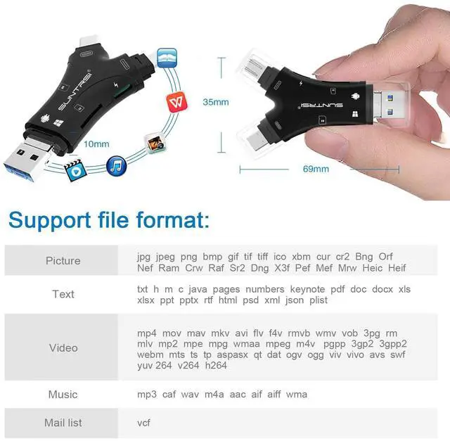Alt view image 11 of 14 - SD Card Reader for iPhone/ipad/Android/Mac/Computer/Camera,4 in1 Micro SD Card Reader Trail Camera Viewer, Portable Memory Card Reader SD Card Adapter for SD and TF Cards(Black)