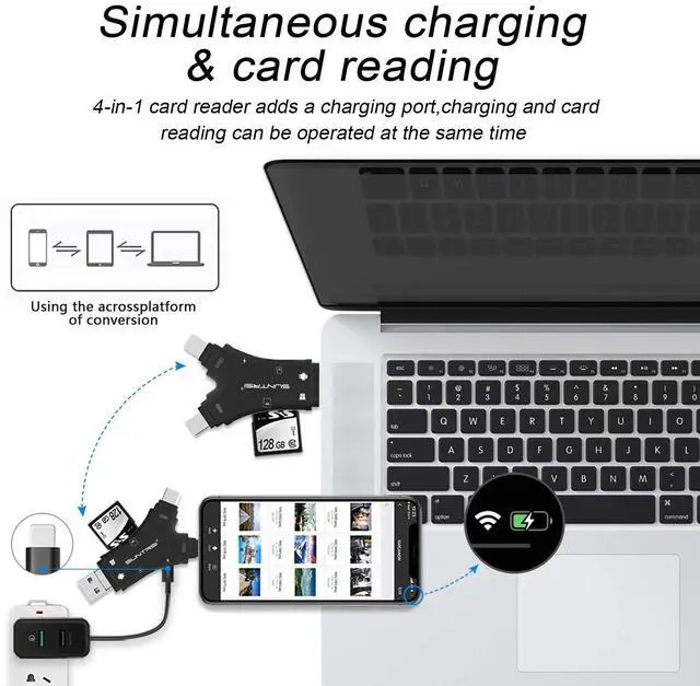 Alt view image 12 of 14 - SD Card Reader for iPhone/ipad/Android/Mac/Computer/Camera,4 in1 Micro SD Card Reader Trail Camera Viewer, Portable Memory Card Reader SD Card Adapter for SD and TF Cards(Black)