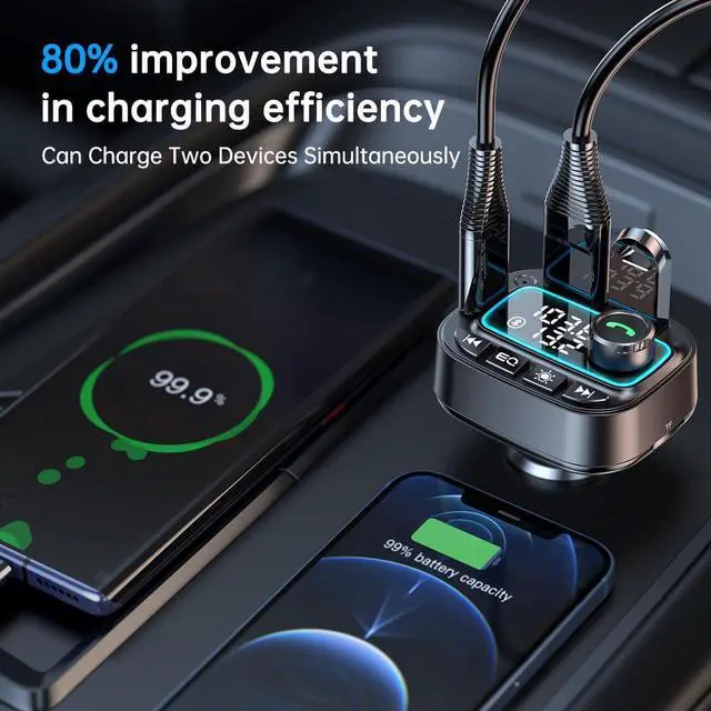 Alt view image 10 of 14 - Bluetooth 5.3 Car Adapter FM Transmitter, 42W (PD30W & 12W) USB C Car Charger Wireless Radio Receiver, Hands-Free Calling MP3 Audio Player Cars Kit, Light Switch & Fast Charging & Deep Bass (Black)