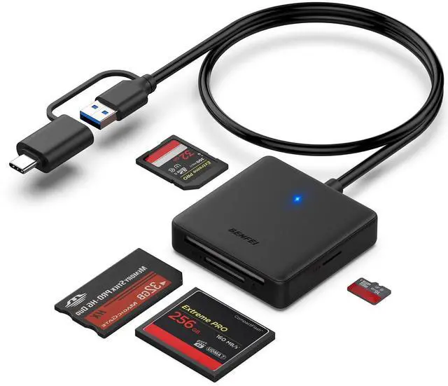 Alt view image 8 of 14 - Memory Card Reader, 4in1 USB 3.0 and USB-C to SD Micro SD MS CF Card Reader Adapter, 4 Cards Simultaneously Read and Write, Compatible with iPhone 15 Series, MacBook Pro/Air 2023, and More