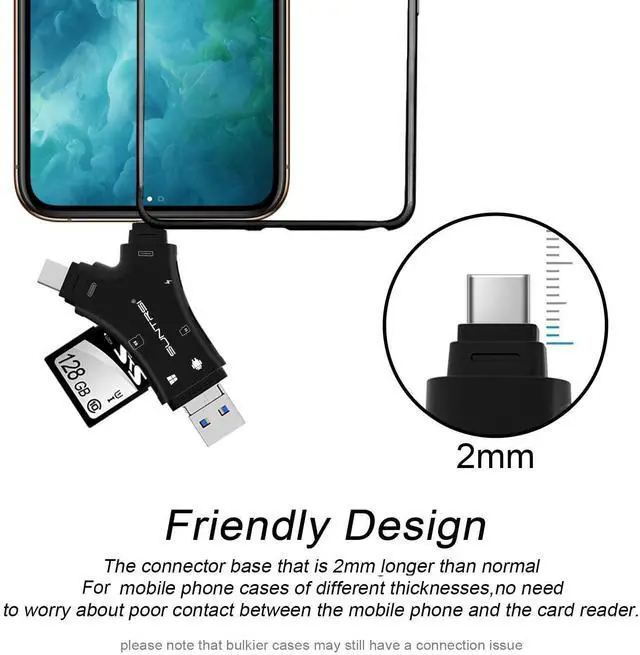 Alt view image 13 of 14 - SD Card Reader for iPhone/ipad/Android/Mac/Computer/Camera,4 in1 Micro SD Card Reader Trail Camera Viewer, Portable Memory Card Reader SD Card Adapter for SD and TF Cards(Black)