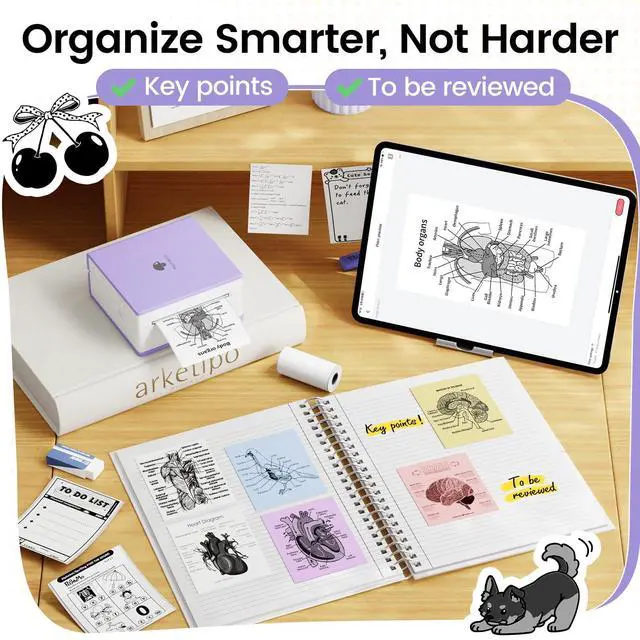 Alt view image 7 of 10 - Mini Sticker Printer- Mini Printer Sticker Maker Machine M02, Print Pods Suitable for Creative DIY, Diaries, Photos, Study Notes, Portable Thermal Inkless Label Maker for Home/Travel, Purple