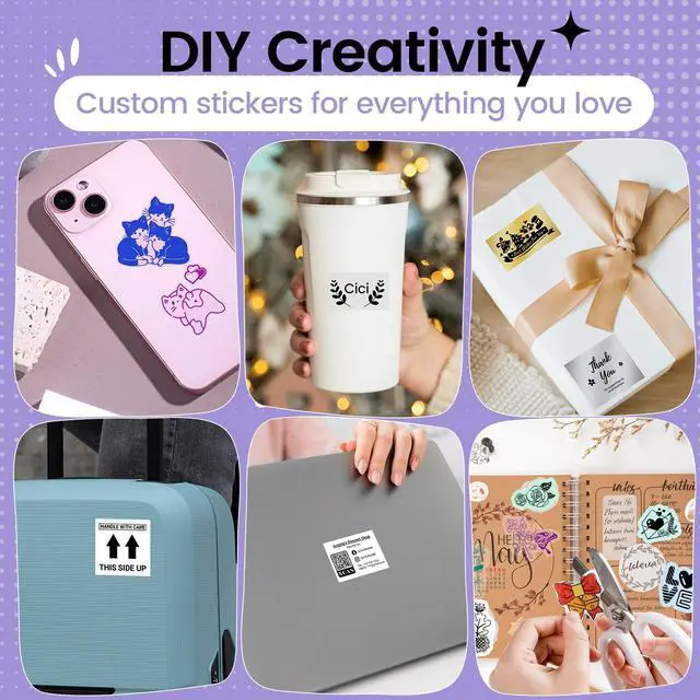 Alt view image 9 of 10 - Mini Sticker Printer- Mini Printer Sticker Maker Machine M02, Print Pods Suitable for Creative DIY, Diaries, Photos, Study Notes, Portable Thermal Inkless Label Maker for Home/Travel, Purple