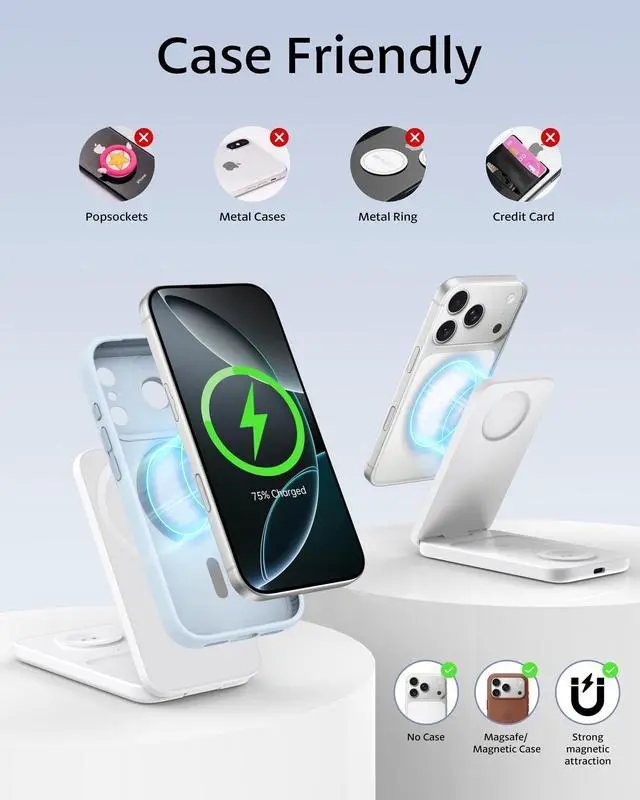 Alt view image 14 of 14 - Compatible MagSafe 3 in 1 Wireless Charging Station for Apple, Magnetic Foldable Charger Stand for iPhone 17/16/15/14/13/12 Pro Max, Apple Watch Ultra/Series & AirPods Pro Fast Charging Dock