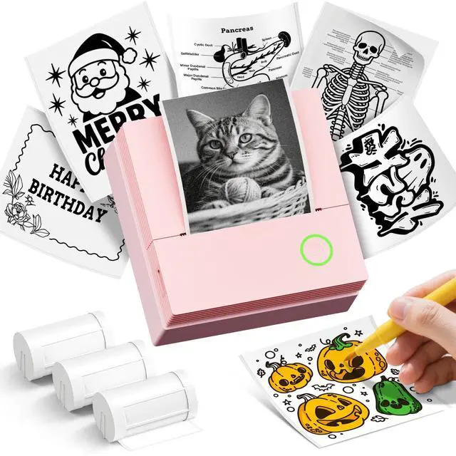 Alt view image 8 of 14 - Sticker Printer, PM290C Portable Mini Printer, Inkless Bluetooth Sticker Maker with 3 Rolls Paper, Impresora Portátil for Notes, DIY, Gift, Smart AI APP, Print Pod for Office/Home, Pink