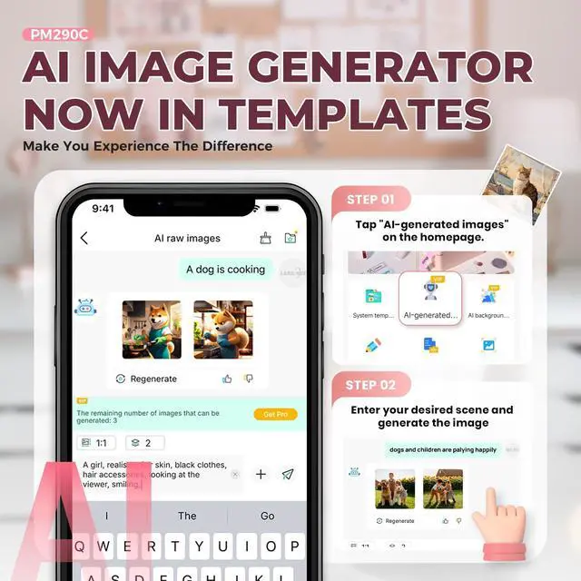 Alt view image 12 of 14 - Sticker Printer, PM290C Portable Mini Printer, Inkless Bluetooth Sticker Maker with 3 Rolls Paper, Impresora Portátil for Notes, DIY, Gift, Smart AI APP, Print Pod for Office/Home, Pink