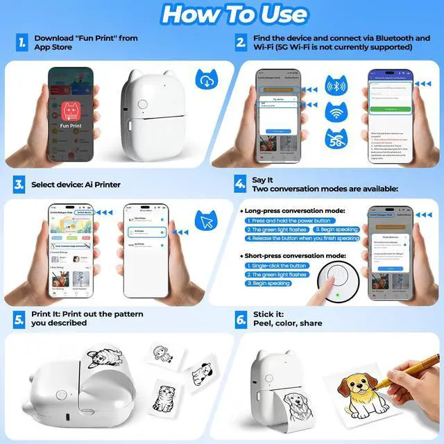 Alt view image 10 of 14 - Sticker Maker, Mini Bluetooth Thermal Printer for Journaling&Office&Study, Inkless Portable Sticker Printer, Smart Voice-to-Image Generation Printer for Scrapbooking&DIY, iphone & Android