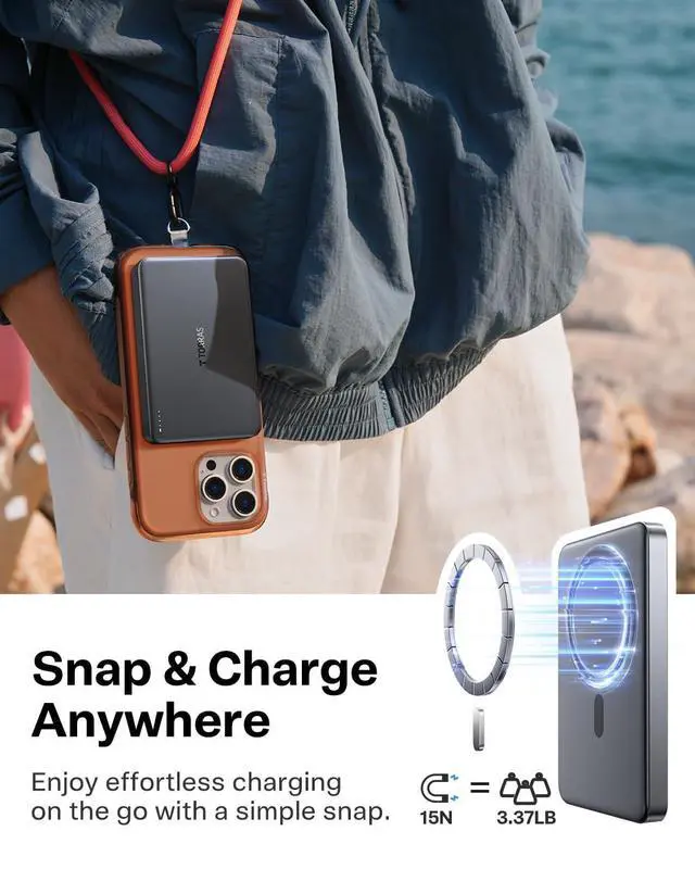 Alt view image 11 of 14 - MiniMag Power Bank,Ultra-Slim 10,000mAh Magnetic Wireless Portable Charger, 22.5W Fast Charging iPhone Air Magnetic Battery Pack Designed for iPhone 17 Pro Max/17 Pro/Air/16/15/14/13/12, Gray