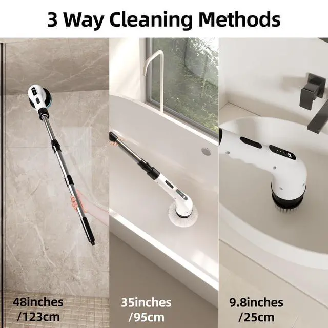 Alt view image 11 of 14 - Electric Spin Scrubber for Cleaning, 9 in 1 Changeable Bathroom Scrubber with Power Display, Long Cordless Cleaning Brush, Cordless Shower Cleaner Brush for Bathtub Kitchen Wall Cleaning