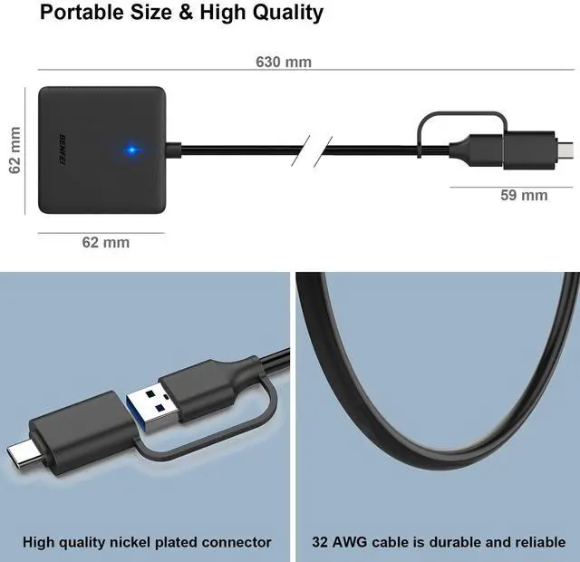 Alt view image 14 of 14 - Memory Card Reader, 4in1 USB 3.0 and USB-C to SD Micro SD MS CF Card Reader Adapter, 4 Cards Simultaneously Read and Write, Compatible with iPhone 15 Series, MacBook Pro/Air 2023, and More