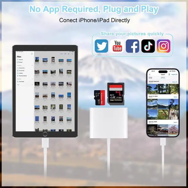 Alt view image 10 of 14 - SD Card Reader for iPhone, Memory Card Reader with USB Camera Adapter Plug and Play Trail Game Camera Viewer Supports SD and TF Card MicroSD Card Adapter for iPad No App Required