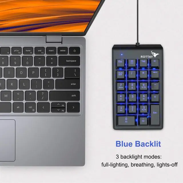 Alt view image 9 of 14 - Number Pad, Mechanical USB Wired Numeric Keypad with Blue LED Backlit 22 Key Numpad for Laptop Desktop Computer PC Black (Blue switches)