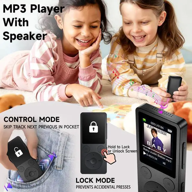 Alt view image 11 of 14 - 64GB MP3 Player with Bluetooth 5.3 Auto Reconnect, MP3 Music Player with Speaker, 1.8" Screen & Physical Buttons, Voice Recorder, FM Radio, 40H Battery Life, No WiFi, Support 128GB microSD Card