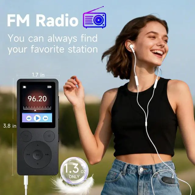 Alt view image 12 of 14 - 64GB MP3 Player with Bluetooth 5.3 Auto Reconnect, MP3 Music Player with Speaker, 1.8" Screen & Physical Buttons, Voice Recorder, FM Radio, 40H Battery Life, No WiFi, Support 128GB microSD Card