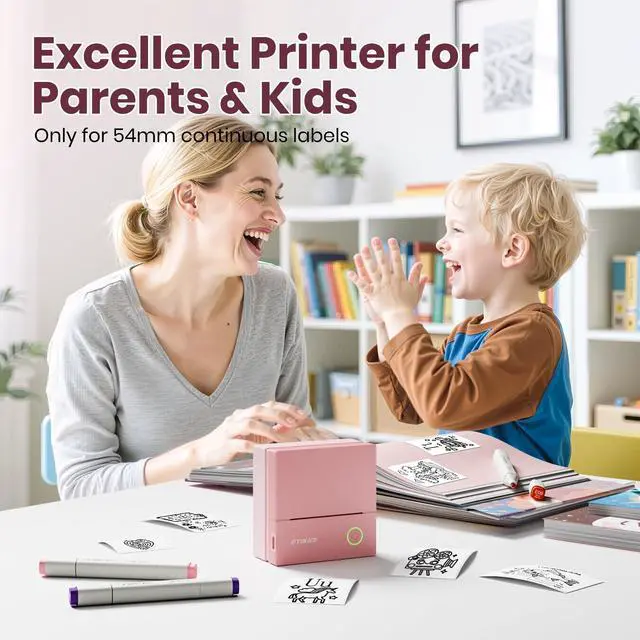 Alt view image 13 of 14 - Sticker Printer, PM290C Portable Mini Printer, Inkless Bluetooth Sticker Maker with 3 Rolls Paper, Impresora Portátil for Notes, DIY, Gift, Smart AI APP, Print Pod for Office/Home, Pink