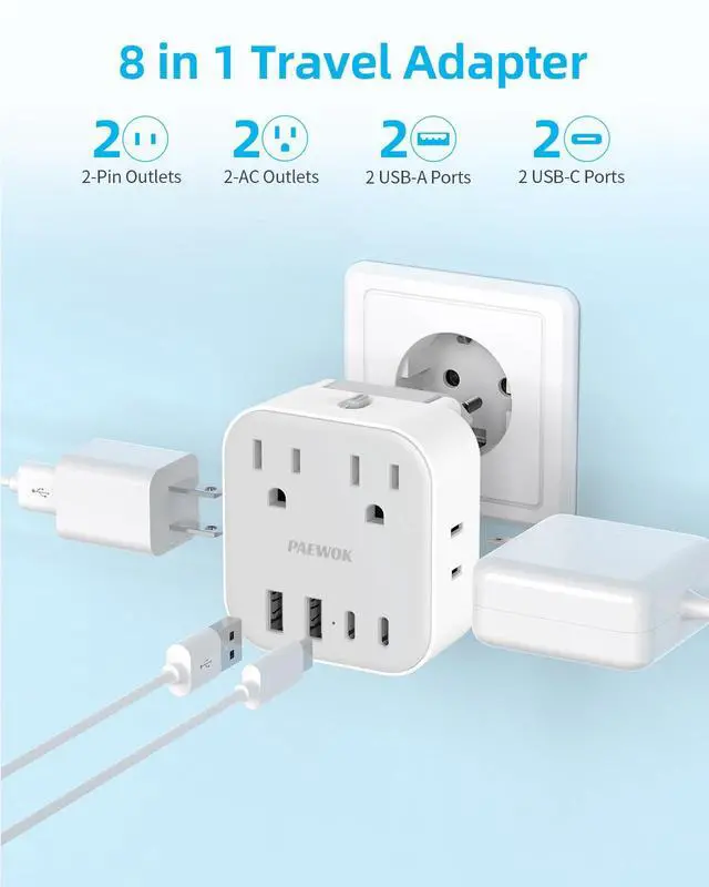 Alt view image 10 of 12 - European Travel Plug Adapter Set, 8-in-1 Travel Adapter with 4 AC, 4 USB Ports (2 USB C), US to UK/EU Universal Travel Adapter, International Power Adapter with Type C/G/D/L/A/I Detachable Plugs