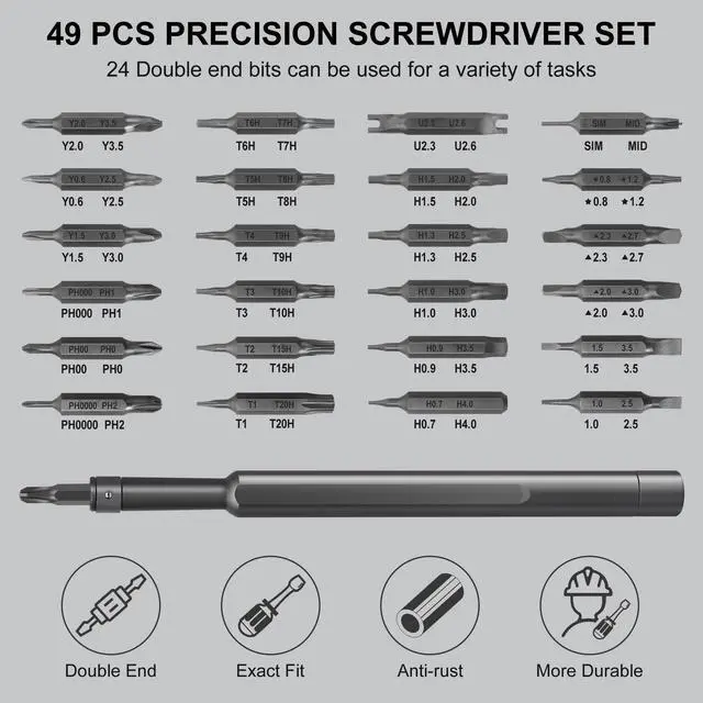 Alt view image 10 of 12 - Precision Screwdriver Set, Small Screwdriver Set with Torx, Pentalobe, Tri-wing, Mini Repair Tool Kit for PC, Laptop, MacBook, Computer, iPhone, PS5, Watch, Glasses, Electronic (49 in 1 Black)