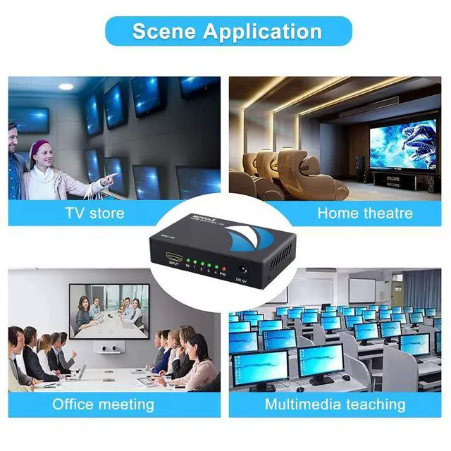 Alt view image 14 of 14 - HDMI Splitter 1 in 4 out Full Ultra HD 1080P 4K/2K 1X4 Port Box Hub with US Adapter v1.4 Powered Certified for 3D Support