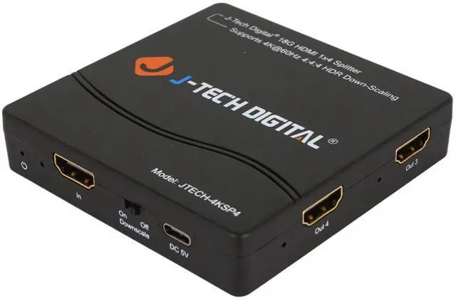 Alt view image 8 of 14 - HDMI Splitter 4K 60Hz 1X4 Multi-Resolution Output (MRO) HDMI 2.0 Splitter Supports downscale HDR HDR10 / Dolby Vision 4K@60Hz 4:4:4 HDCP2.3 2.2 (JTECH-4KSP4)