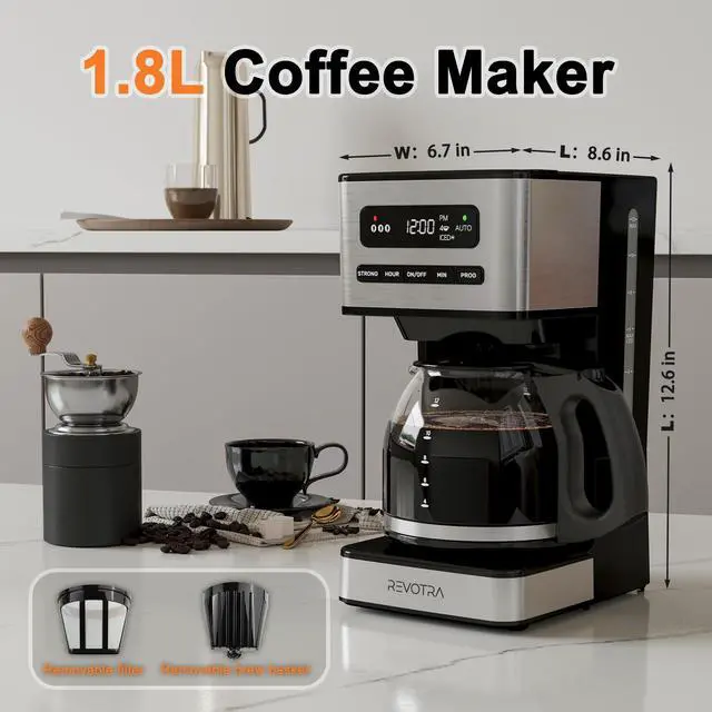 Alt view image 10 of 14 - 12 Cup Programmable Coffee Maker, Hot and Iced Coffee Makers, Regular & Strong Brew Drip Coffee Machine, 1-4 Cup, 24H Timer, Auto Shut-Off, Keep Warm, Pause & Serve